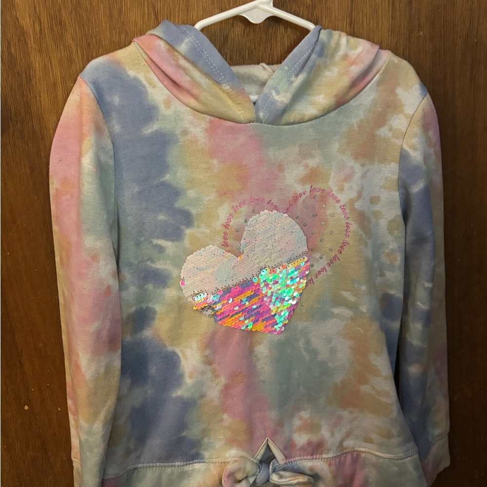 Tie-Dye Hoodie with Sequin Heart